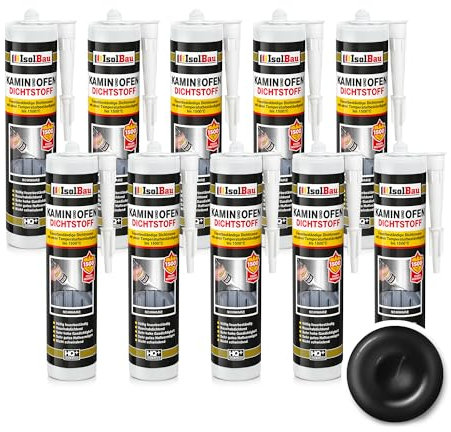 Isolbau Kamin & Ofen Dichtstoff - Feuerbeständige Dichtmasse bis 1500 °C - Für Reparatur & Füllung von Rissen in Kaminen & Öfen - Schwarz, 10 x 300 ml Tube