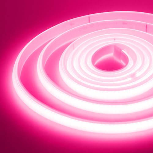 XUNATA Luce al Neon Flessibile Striscia LED COB con Alimentatore 220V, Alta luminosità 288 LED/m, IP65 impermeabile, Nastri LED per Decorazione (1m, Rosa)