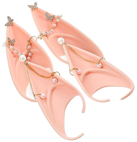 Gadpiparty 2 Stück Elfenohren Mit Piercings Ohrring-Manschetten-Set Cosplay-Latex Weiche Spitze Halloween-Party Anziehkostüm Maskerade-Zubehör Für Frauen Mädchen Kostüm Cosplay