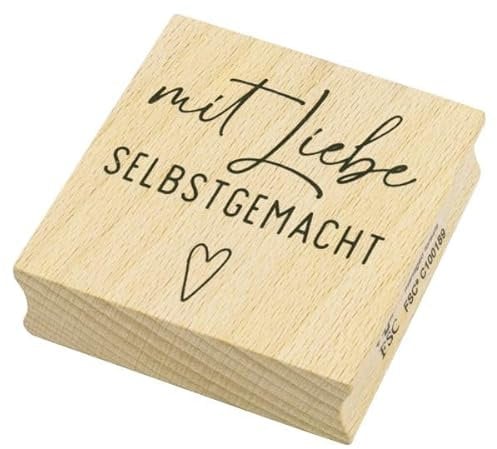 Artoz Stempel – Holzstempel – „Mit Liebe selbstgemacht groß“ – 60 x 60 mm – Motivstempel zum Kartenbasteln für Einladungen, Geburtstag, Grüße