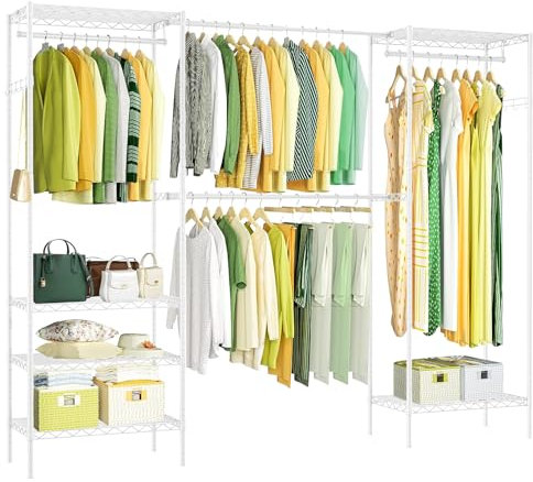 Solerconm Portant à Vêtements avec Étagères à Chaussures, Porte-Manteau en Métal avec Structure Solide, Charge Max de 360 KG, Taille de 181H *35.5L*(178.5-228) L CM,Blanc