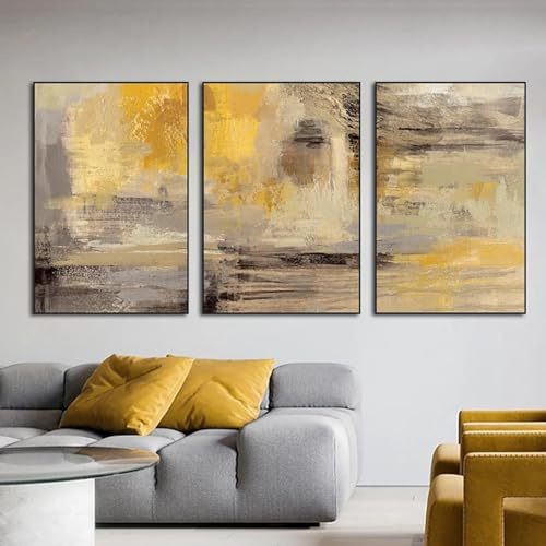 Schwarz Gold Gelb Abstrakt Druck auf Leinwand, Moderne Kunstwerke Ästhetische Dekoration Wandkunst Leinwand Gemälde Drucke Poster Bilder 42x60cmX3 Rahmenlos