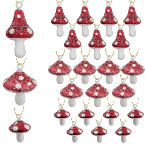 TSYMINQC 24 Stück Pilz-Weihnachtsschmuck, Weihnachts-Pilz, hängende Ornamente, rot und weiß, Schaumstoff-Pilz-Dekoration für Weihnachten, Hochzeit, Urlaub, Party, Dekoration, 3 Größen