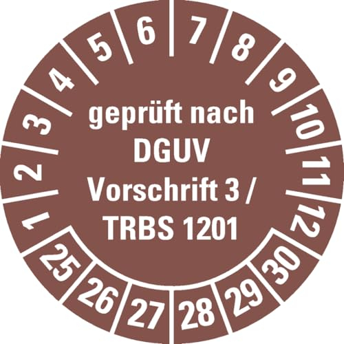 Dreifke® Aufkleber I Prüfplakette DGUV Vorschrift 3/TRBS 1201, 25-30, braun, Dokufolie, Ø30mm, 18 Stück