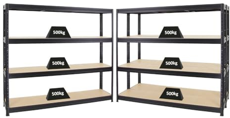 PROREGAL Mega Deal 3er-Sparset Profi-Schwerlastregal Dino HxBxT 180x200x45cm Fachlast 500kg Schwarz, Kellerregal, Steckregal, Garagenregal, Lagerregal