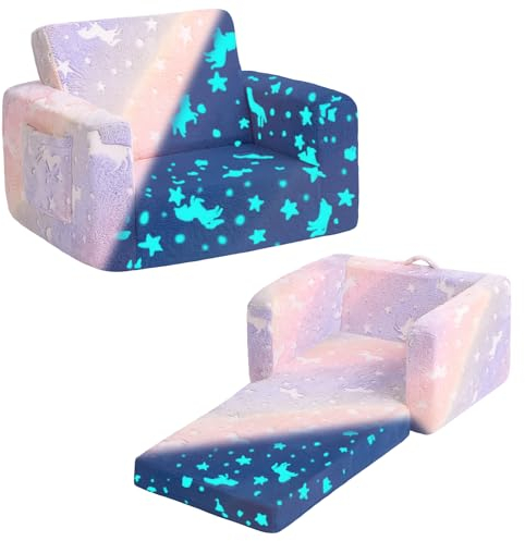 YOTATING 2-in-1-Kinder-Sofa-Stuhl, Glühen im dunklen Cabrio-Kleinkindstuhl, um Kinder Sofa Stuhl Klapperhalterstuhl für Mädchen oder Jungen auszuschalten