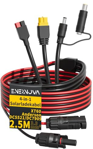 4 in 1 Universal Adapterkabel Solar Stecker auf Adapter Anderson, XT60, DC7909, Solar Kabel, Stecker Solar Ladekabel für Tragbare Solarpanel für Tragbare Powerstation(3.3mm² 2M)