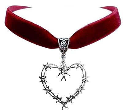 [Lerpwige] Gothic Barbed Wire Spiny Heart Necklace, Soft Velvet Choker Necklace, Aesthetical Necklace, Trendy Jewelry Gift, Gothic Velvet Choker Necklace for Women, Gothic Lolita Velvet Ribbon Lace