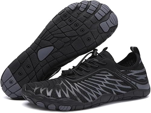 Chaussures de randonnée pieds nus pour homme et femme - Coupe large - Antidérapantes - Légères - Pour l'extérieur, la natation, le surf, Noir , 46 EU