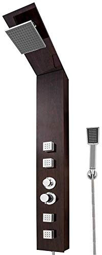 Ensemble de Douche Ensemble de douche colonne de douche panneau de tour avec douchette à main et jets de massage colonne de pluie mur aspect bois marron salle de bain