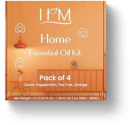 Kit d'huiles essentielles – Home – Lot de 4 – clou de girofle, menthe poivrée, arbre à thé, orange – 40 ml