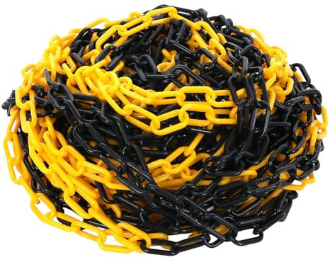szkoo Chaîne de délimitation de 30,5 m - En plastique noir et jaune - Pour la sécurité d'avertissement, le contrôle humain, le trafic, la file d'attente