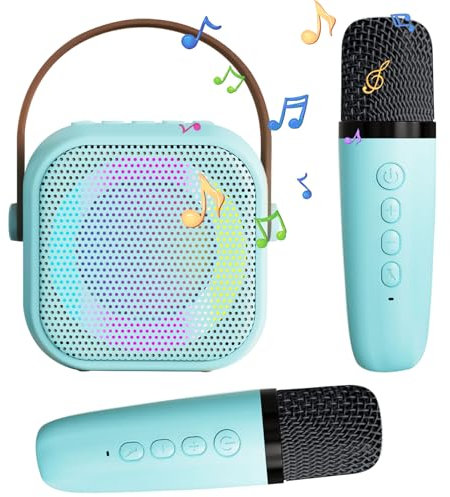 Karaoke per bambini, karaoke con microfono, microfono bluetooth con 2 Microfono, Portatile Karaoke Microfono con Cambio di voce e Luci LED, Altoparlante Bluetooth con Microfono (blu)