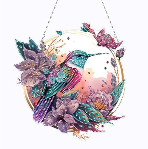 Generisch Kolibri Diamond Painting Fensterbilder, Tier DIY 5D Doppelseitiges Kristall Diamant Malerei Windspiel, Anhänger Bastelset Diamanten Painting Erwachsene für dekorationen