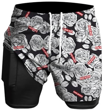 Short de course pour homme Short de sport 2 en 1 Short d'entraînement pour Marathon en plein air, Rose blanche noire, L