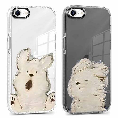 Foonary 2 Pack Clear Print Phone Case for iPhone 8/SE 2022/7/SE 2020 4.7,Soft TPU Silicone with White Dog Design Aesthetics Transparent Pattern Cases, Shockproof Bumper Protector Cover for iPhone 7
