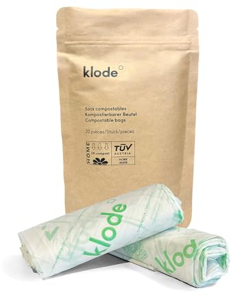 KLODE Sacs Compostables - Petit Sac Poubelle 6 L 100% Compostable - Adapté à la Poubelle à Compost KLODE - Fond en Étoile Haute Résistance - Garantis Biodégradables Zero Dechet - 2 x 10 Sacs