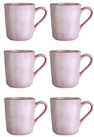 Home4You Kaffeetassen 6er Set - Steingut - Rosa - 355 ml - Kaffeebecher Teetassen