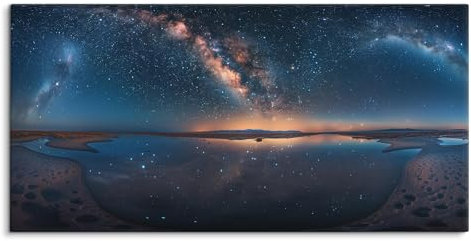 Paul Sinus Wandbild auf Leinwand in 120x60cm Milchstraße Sternenhimmel Spiegelung Nacht See Universum Leinwandbild