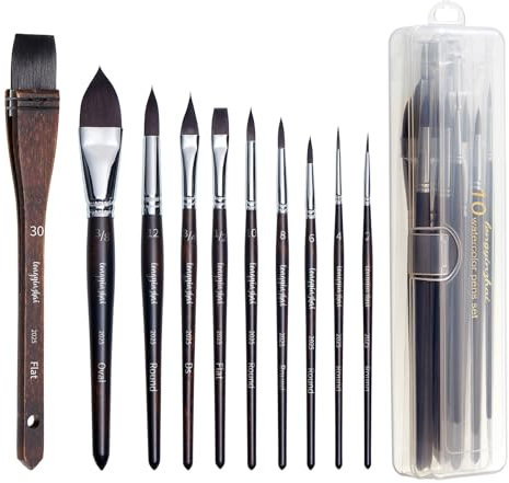 Longyinzhai Watercolor Brush Set - 10 Synthetic Squirrel Fur Brushes, Pointed Round, Flat, Dagger, Board Pen Set, for Watercolor, Oil, Acrylic Painting