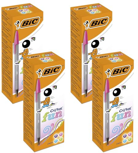 BIC Cristal Fun - Bolígrafos de plástico coloridos para adultos, punta de 1,6 mm, para escritura suave, colores surtidos, 20 unidades, bolígrafos de cristal para la escuela, oficina, paquete de 4 (80