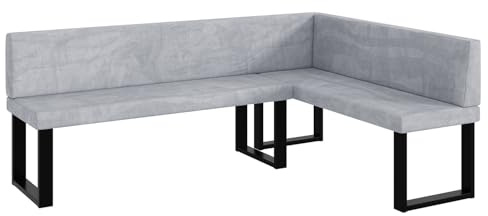 MEBLINI Eckbank für Esszimmer - Küchenbank - Essecke - Sitzecke Küche - Toni - U-Beine 142x196x87cm Rechts - Hellgrau Samt