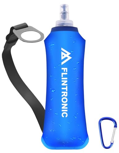 flintronic Gourde Souple, 500 ml/17oz TPU Flasque Running Pliable, Bouteille d'eau de Course, avec Dragonne et Mousquetons, pour Course à Pied, Randonnée, Cyclisme, Escalade