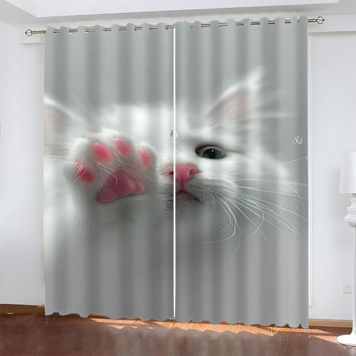 YZQGLHP Gardinen Katze Vorhänge Glas Verdunklungsvorhänge Schiebe Schallschutz Polyester Vorhang mit Ösen für Schlafzimmer Wohnzimmer H220 x B140 cm 2er Set