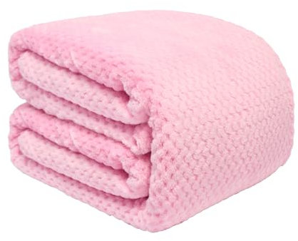 Dreamscene Throws for Sofas Large, Ultra Soft Warm Fleece Fabric Textured Waffle Weave Bright Pink Decorative Throw Over For Sofa Bed Living Room, 150x200cm
