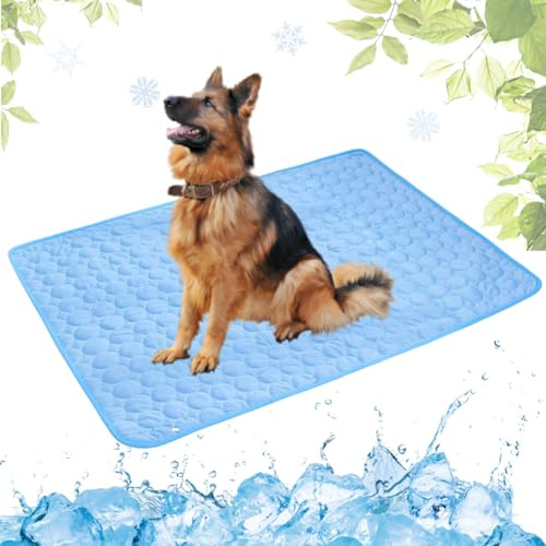 LEZUAN Cooling Mat for Dogs, Portable Pet Cooling Mat, Heat Relief Self Cooling Dog Mat, Washable Summer Cat Mat for Crates, Kennels and Beds(Blue,70x100cm)