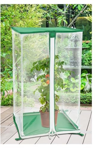 Invernadero de balcón doble puerta con cremallera, 30 x 30 x 50 cm, película de PVC transparente, pequeño invernadero exterior con barra de soporte, para proteger las pequeñas plantas de las heladas y