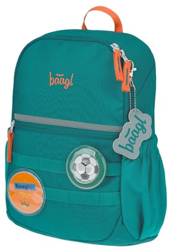 Baagl Kindergartenrucksack Jungen – Kleiner Kinderrucksack mit Brustgurt & 2 wechselbaren Patches – personalisierbar mit Namen oder Bild – Rucksack für Kita & Krippe, 10 l (Fußball)