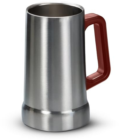 KooK Beer Stein, Stainless Steel Coffee Mug, Tumbler with Thermal Vacuum Insulation, Double Walled Drinking Cup, Large Handle, Shatterproof (Stainless Steel)
