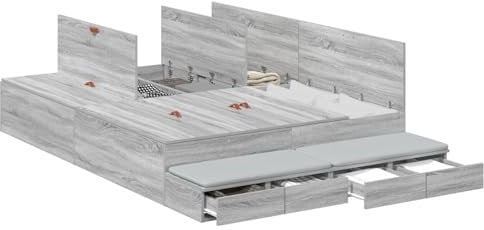 vidaXL Stauraum Bettgestell Grau Sonoma 135x190 cm Holzwerkstoff Viel Stauraum Modernes