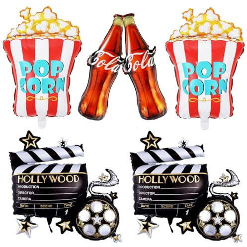 6 Stück Filmabend Luftballons Hollywood Opening Night Ballon Popcorn Cola Ballon für Filmabend Dekorationen Karneval Filmabend Motto Party Dekorationen