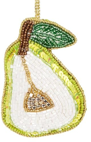 Pear Beaded Fruit Christmas Tree Bauble | Colourful Fabric Fruit-shaped Tree Ornaments | Beaded Hanging Decorations