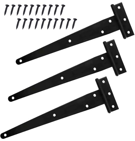 YCSHIPO Black T Hinges Metal Tee Hinges with Rustproof Coating, Heavy Duty Gate Hinges for Wooden Gates, Shed Doors, Barn Doors and Outdoor Use (3, 12Inch)