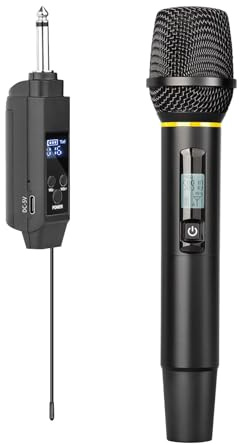 VGEBY Système de Microphone sans Fil, Micro Portable UHF avec Récepteur, Portée de 164 Pieds, Batterie Rechargeable 5H pour karaoké à Domicile, Fête de Mariage, Chant et Discours (1 récepteur et 1