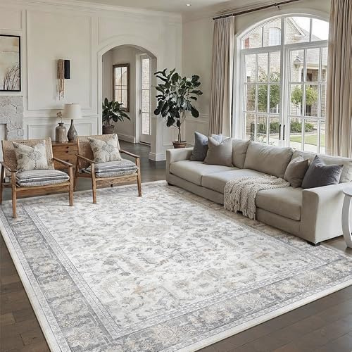 PureCozy Teppich Wohnzimmer Blaugrau 240x300cm Vintage Waschbarer Teppich