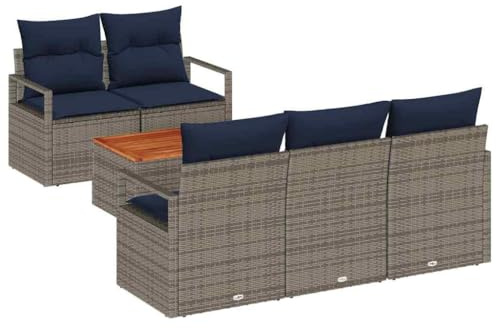vidaXL Gartensofa-Set mit Kissen 6 pcs Grau Poly-Rattan, Moderner, robuster, UV-beständiger Gartensofa, Rattanmöbel, modulare Sitzgruppe für draußen