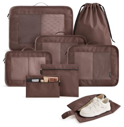 Light Flight 8-teilig Packwürfel Koffer Organizer Set Packing Cubes Reise | 8 Tasche für Kleidung Schuhe Kosmetika Toilette Zubehör, Leicht Travel Essentials Kofferorganizer für Backpack Rucksack