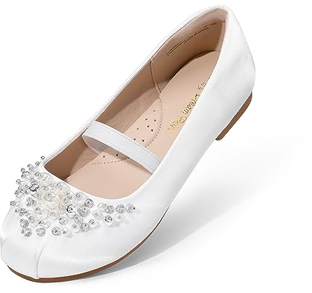 DREAM PAIRS Mädchen Mary Jane Ballerina Flache Schuhe Elegante Prinzessin Schuhe, Partys Hochzeiten für Kleinkind, Kinder Weiß 30 AURORA-03