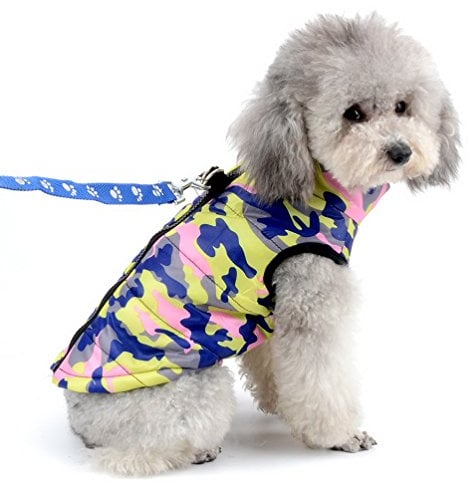 SELMAI Camo Waterproof Small Dog Cat Winter Coat Quilted Vest Jacket Harness with D-ring Pet Puppy Puffer Coat Chihuahua Cold Weather Clothes Apparel Pink L