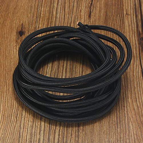 MASUNN 5M 2 Cord Farbe Vintage Twist Geflochten Stoff Lichtkabel Elektrisch Draht-Schwarz