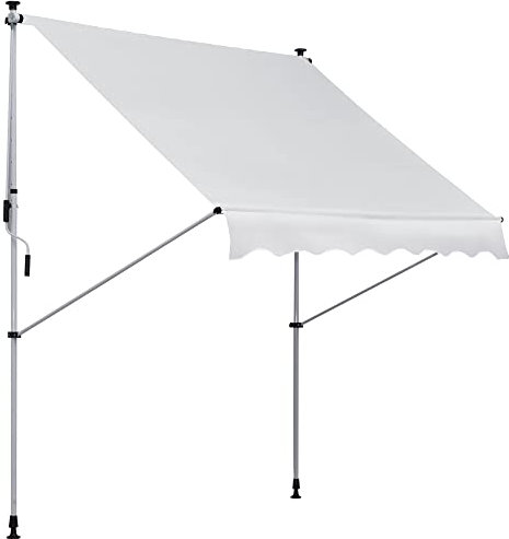 Outsunny Store banne Manuel rétractable 2L x 1,5l x 1,7-2,8H m Inclinaison réglable Installation Rapide Store banne sans perçage pour Balcon métal Aluminium Polyester Blanc