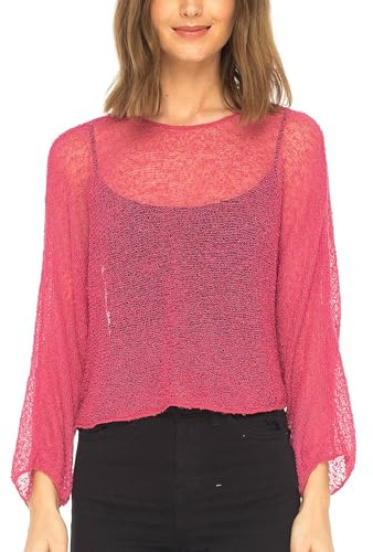 SHU-SHI - Suéter Transparente para Mujer - Punto Ligero - Talla única - Fucsia