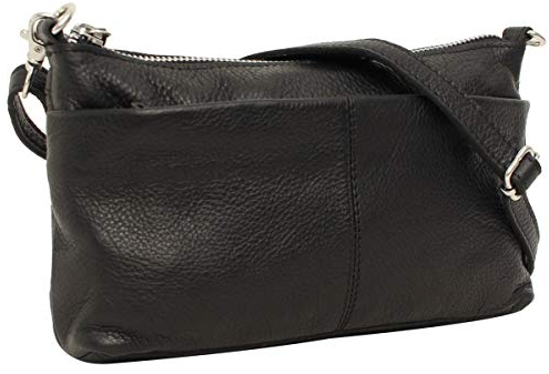 Gusti Umhängetasche Leder - Veronika Damen Klein Handtasche Partytasche Abendtasche Schultertasche Schwarz Leder