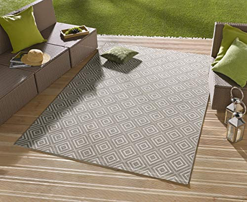 HHC In- & Outdoor Design Teppich Terrasse Wintergarten 160 x 230cm oder 140cm rund Raute (OD-12 Karo Grau 200x290cm)