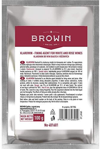 Browin 401601 Weinklärmittel/Schönungsmittel für Weißweine und Rotweine Klarowin, Powder, Bentonit, Große, ökomische Verpackung für 100 l Cuvée, 100 g,