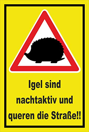 Melis-Folienwerkstatt Schild Achtung Igel - nachtaktiv - queren Straße – 60x40 cm – 3mm Hartschaum – mehrere Größen/Materialien